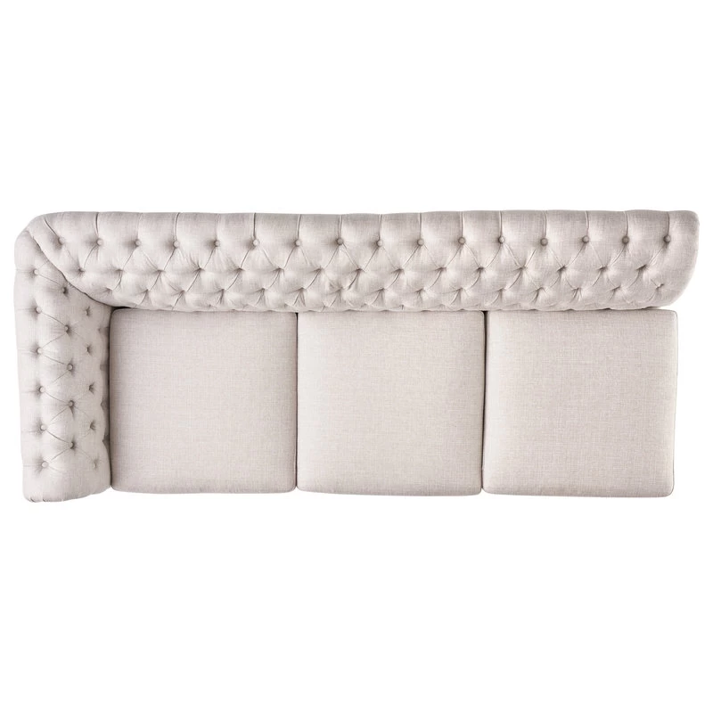 Zenobia 6 Seater Velvet Tufted Chesterfield Sectional, Beige, Dark Brown - Image 13