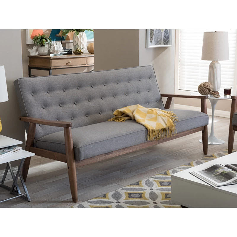 Baxton Studio Sorrento Retro Upholstered Wooden 3-Seater Sofa, Gray Fabric - Image 5