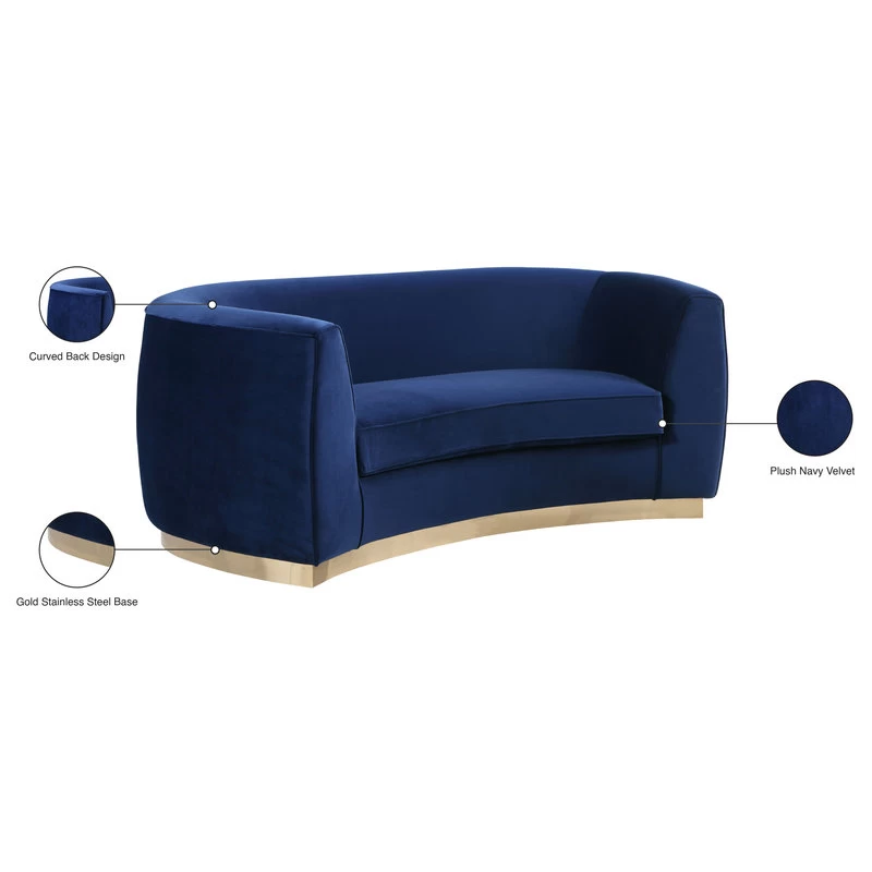 Julian Velvet Loveseat, Navy, Gold Base - Image 7