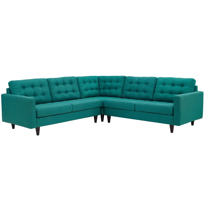 Empress 3-Piece Upholstered Fabric Sectional Sofa Set, Teal - Image 3