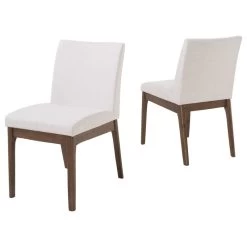 Oceanna Mid Century Modern Dining Chairs, Set Of 2, Light Beige/Walnut, Fabric