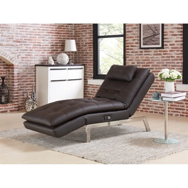Relax-A-Lounger Titan Convertible Chaise Lounge In Brown Faux Leather - Image 3