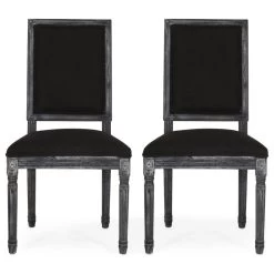 Amy French Country Wood Upholstered Dining Chair, Set Of 2, Black/Gray