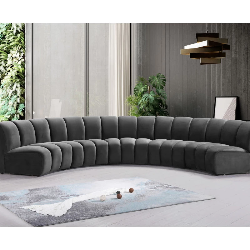 Infinity Channel Tufted Velvet Modular Chair, Gray, 5 Piece - Image 2