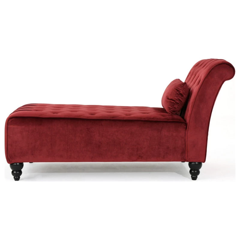 GDF Studio Rafaela Tufted New Velvet Chaise Lounge, Garnet - Image 4