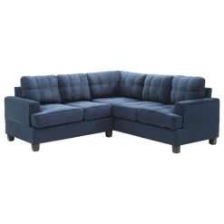 Partington Suede Sectional, Navy Blue Suede