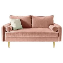 The Audrey I Velvet Round Arm Loveseat, Rose Pink