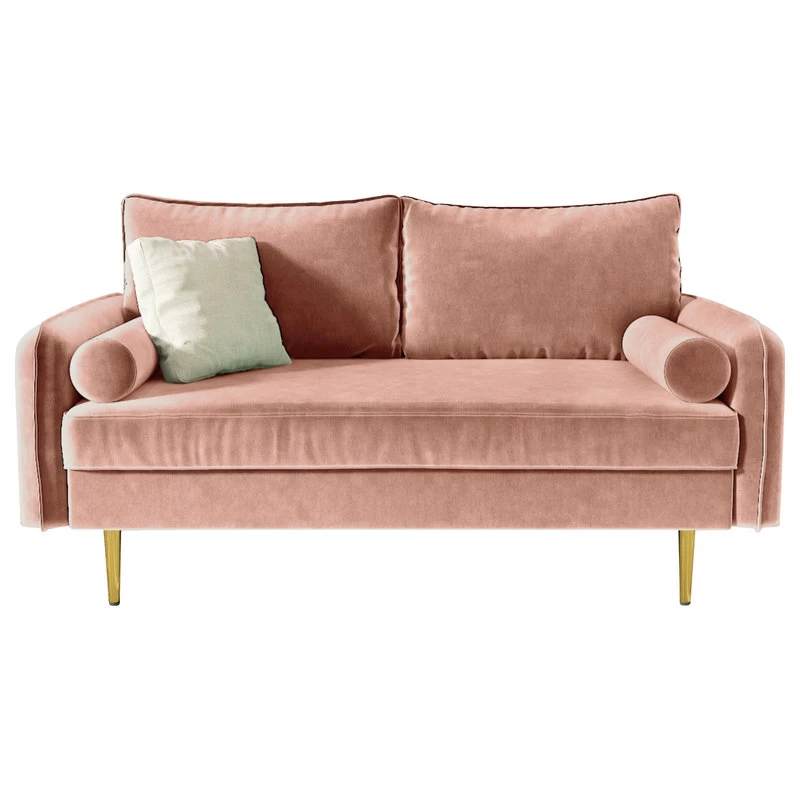 The Audrey I Velvet Round Arm Loveseat, Rose Pink