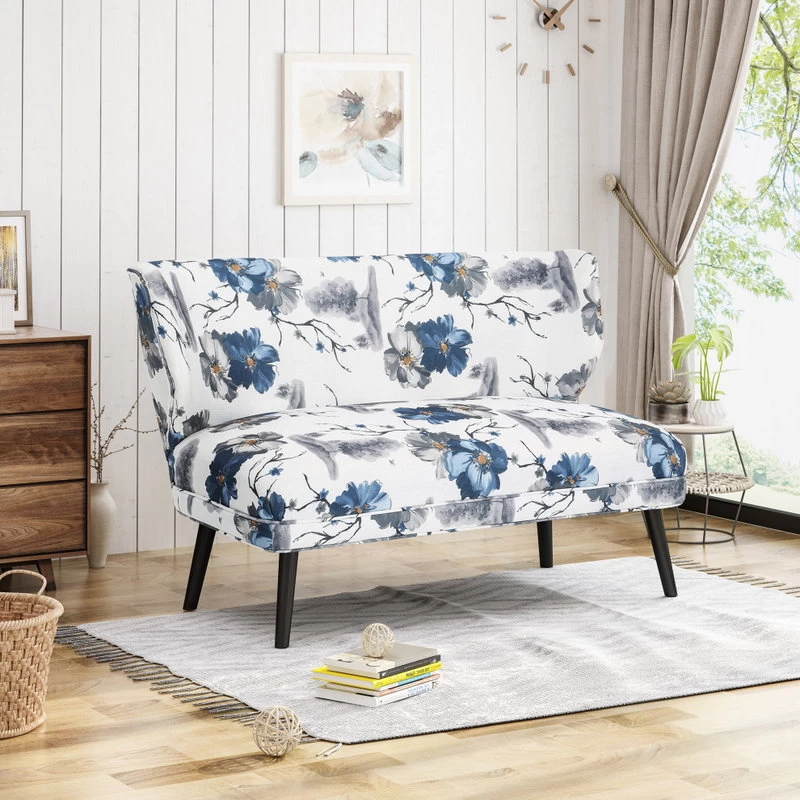 GDF Studio Dumont Modern Farmhouse Fabric Settee, Print/Matte Black - Image 2