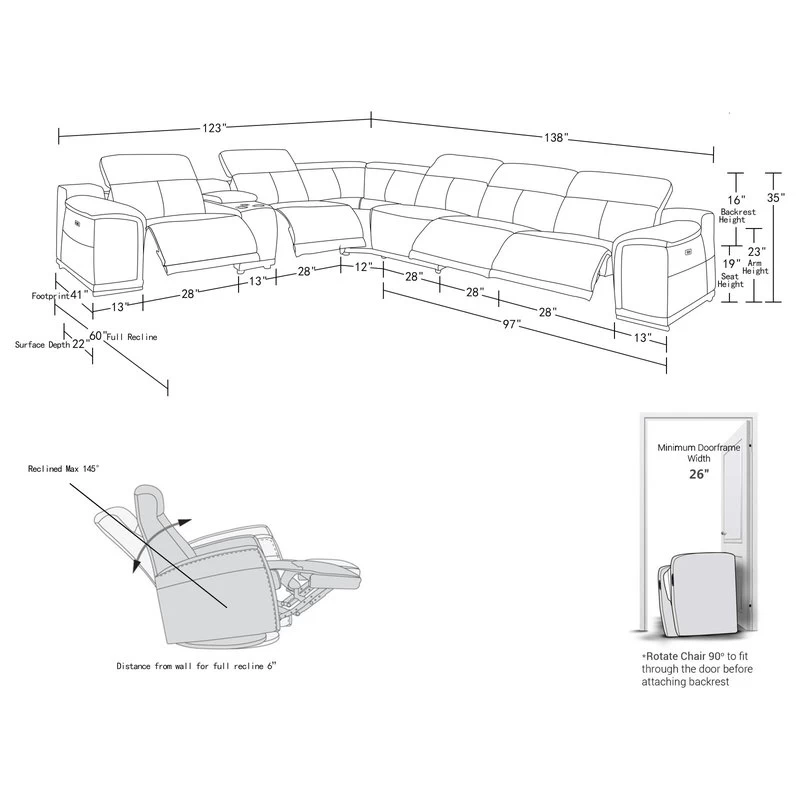 Frederico Genuine Italian Leather 7-Piece 1 Console 4-Power Reclining Sectional, Light Gray - Image 10