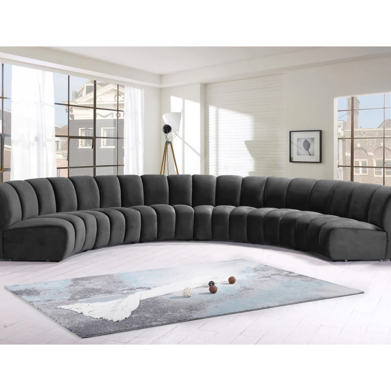 Infinity Channel Tufted Velvet Modular Chair, Gray, 6 Piece - Image 2