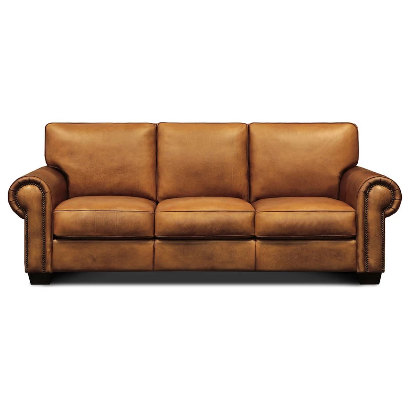 Valencia 100% Top Grain Hand Antiqued Leather Traditional Sofa, Tan - Image 2