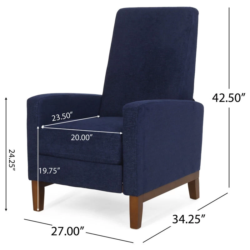Plevna Fabric Upholstered Pushback Recliner, Navy Blue And Brown - Image 5