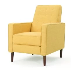 Mason Mid-Century Modern Button Tufted Fabric Recliner, Fabric/Muted Yellow, Single Chair