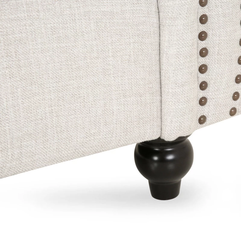 Zenobia 6 Seater Velvet Tufted Chesterfield Sectional, Beige, Dark Brown - Image 11