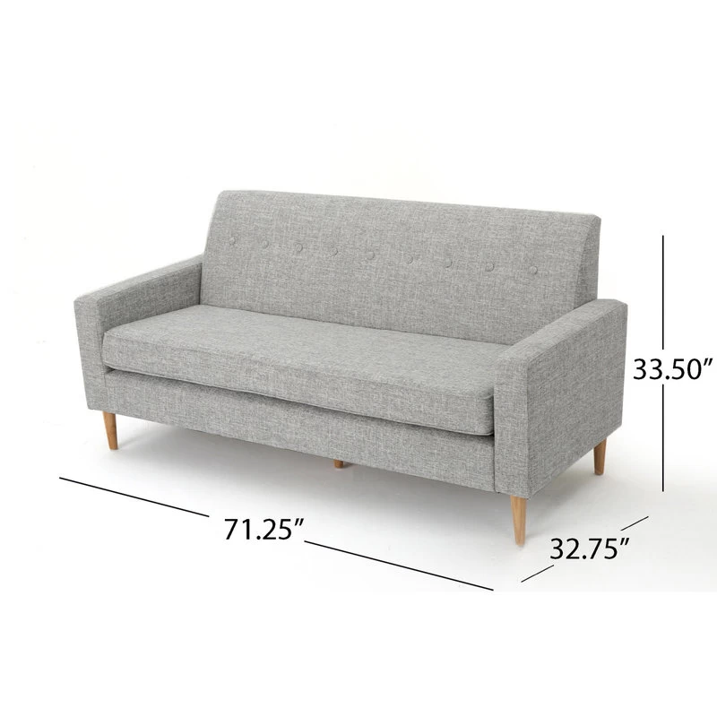 GDF Studio Stratford Mid Century Modern Fabric 3-Seat Sofa, Light Gray Tweed - Image 3