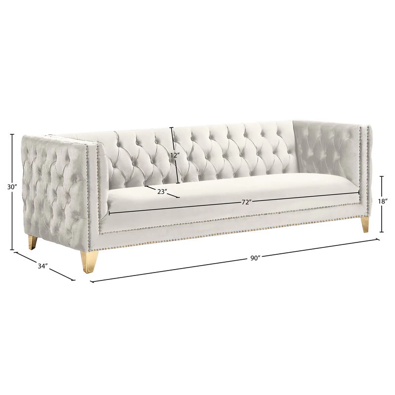 Michelle Fabric Upholstered Sofa, Gold Iron Legs, Cream Velvet - Image 9