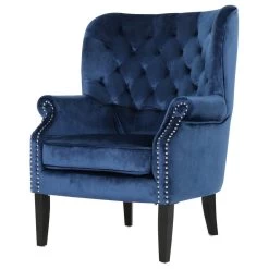 GDF Studio Tommen Tufted Back New Velvet Club Chair, Cobalt