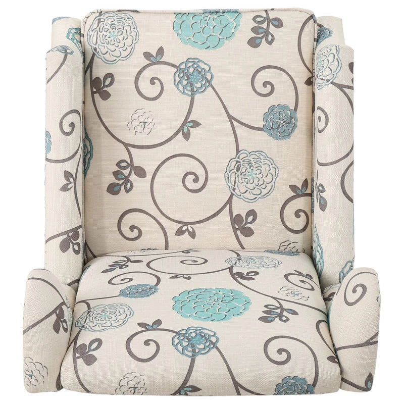 Corbin Fabric Recliner, Set Of 2, White With Blue Floral And Dark Brown - Image 3