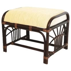 Ottoman Footstool Handmade ECO Natural Rattan Wicker With Cream Cushion, Dark Br