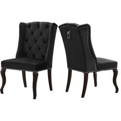 The Florence Dining Chair, Black, Velvet, Set Of 2