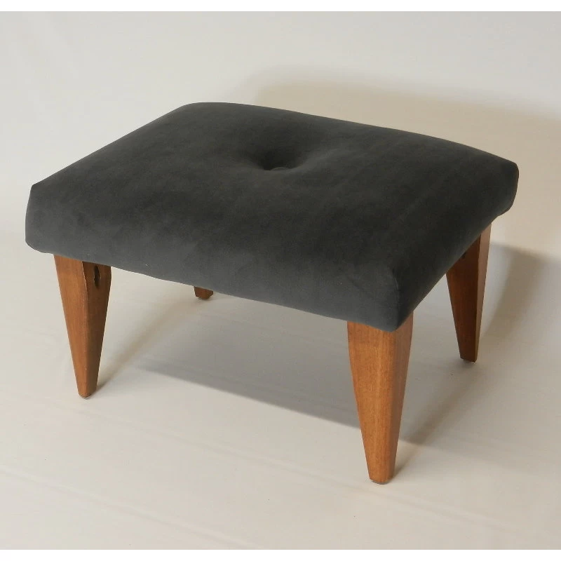Tufted Suede Footstool, Navy - Image 2
