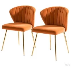 The Audrey Dining Chair, Velvet, Set Of 2, Orange