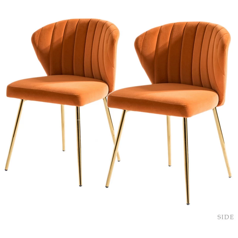 The Audrey Dining Chair, Velvet, Set Of 2, Orange