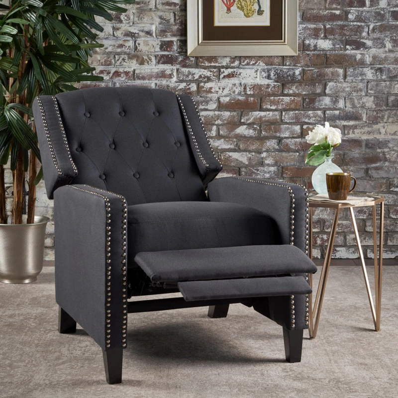 GDF Studio Ingrid Tufted Back Fabric Recliner Chair, Dark Charcoal - Image 3