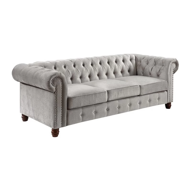 Lexicon Welwyn Velvet Chesterfield Sofa In Gray