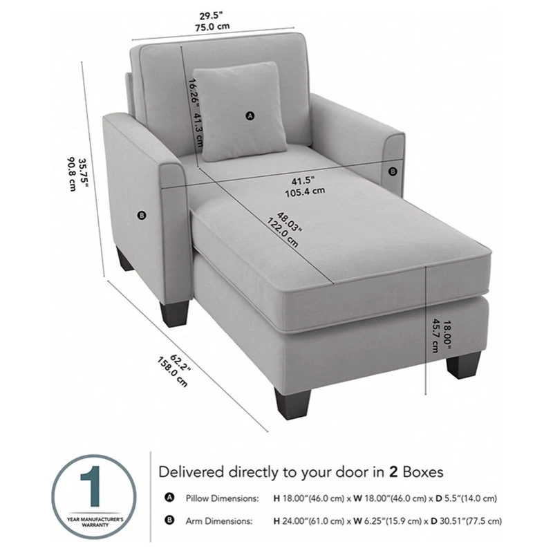 Flare Chaise Lounge With Arms In Light Gray Microsuede Fabric - Image 2