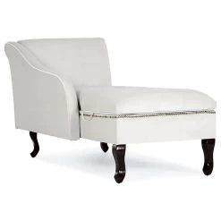 Nailhead Trim Velveteen Button-Tufted Storage Chaise, Beige