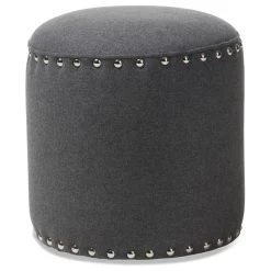 Baxton Studio Rosine Upholstered Nail Trim Ottoman, Gray