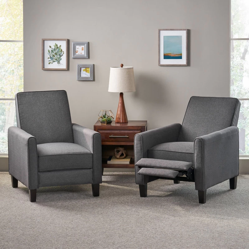 Susan Fabric Recliner, Set Of 2, Smoke And Dark Brown - Image 2