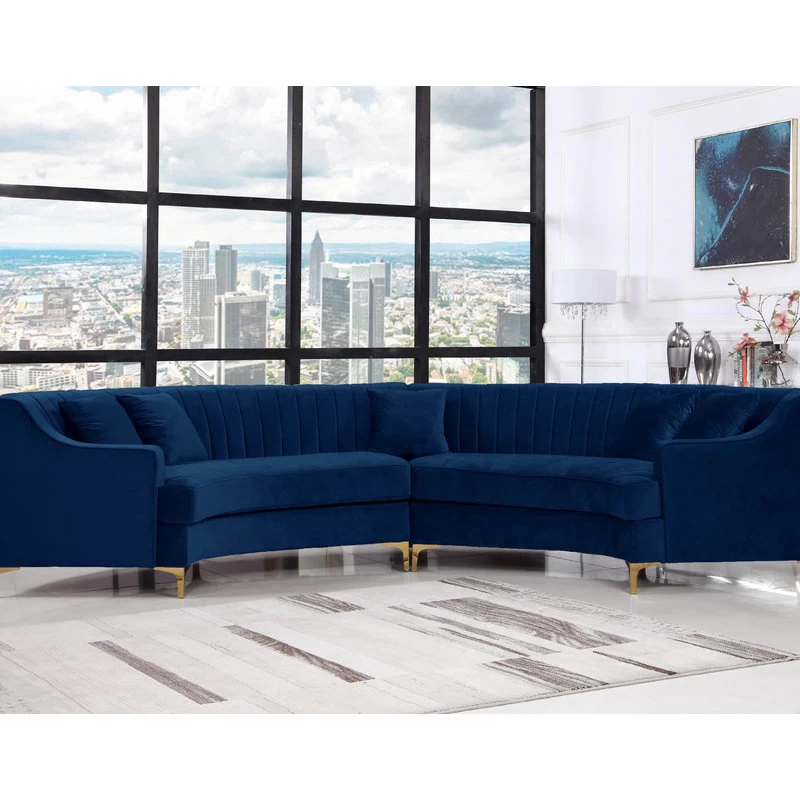 Jackson Velvet 2-Piece Sectional, Navy - Image 3
