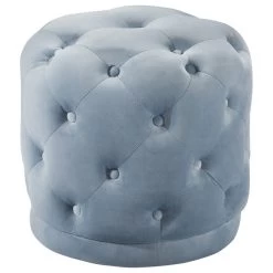 Harper Velvet Ottoman/Stool, Sky Blue