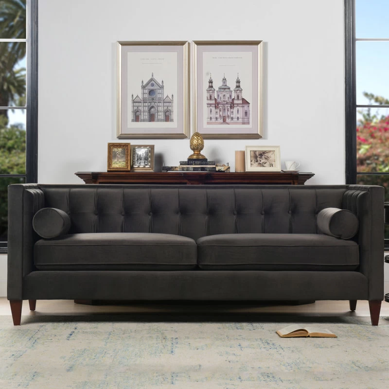 Jack 84" Modern Tuxedo Tufted Sofa, Charcoal Gray Velvet - Image 2