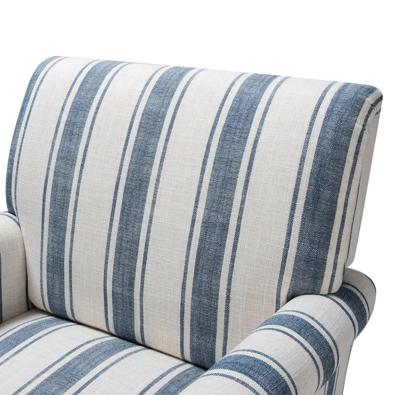 Stripe Armchair With Solid Wood Legs, Navy - Image 7