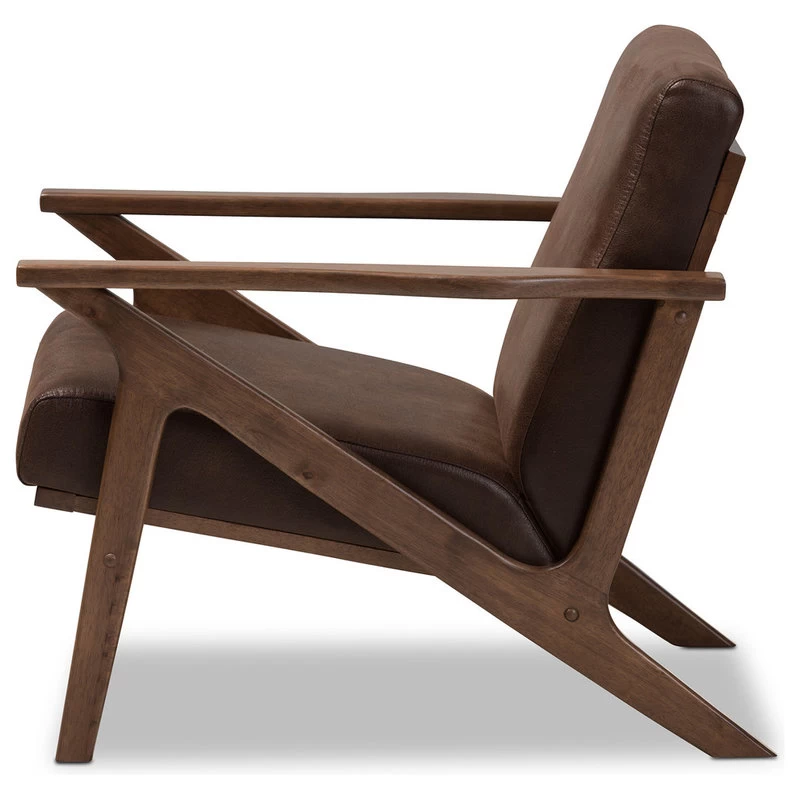 Baxton Studio Bianca Mid-Century Modern Distressed Lounge Chair, Dark Brown Faux Leather - Image 6