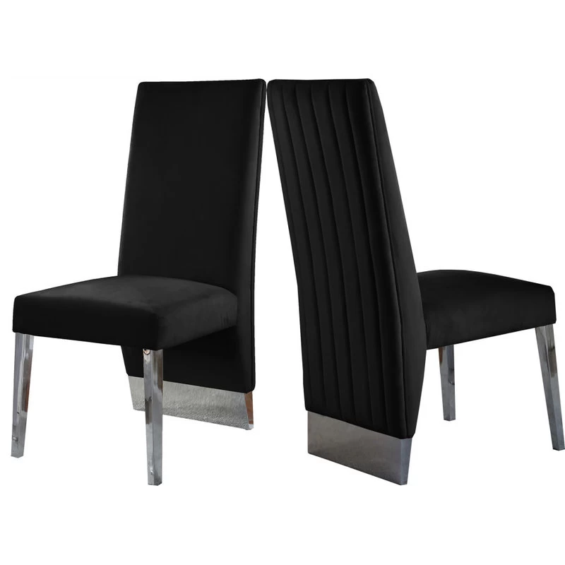 The Cairo Dining Chair, Black And Chrome, Velvet, Set Of 2