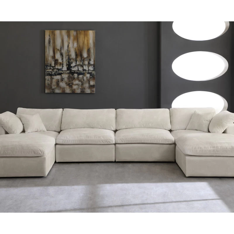 Cozy Cloud-Like Comfort Modular 4-Seater Sectional And 2 Ottomans, Cream - Image 3