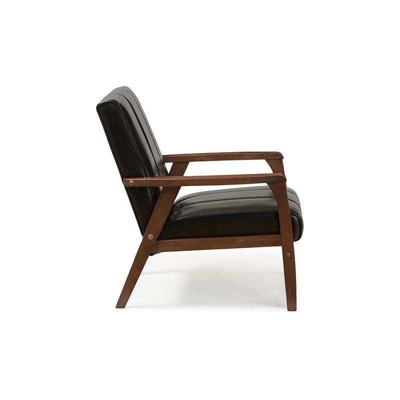 Baxton Studio Nikko Faux Leather Wooden Lounge Chair, Black - Image 3