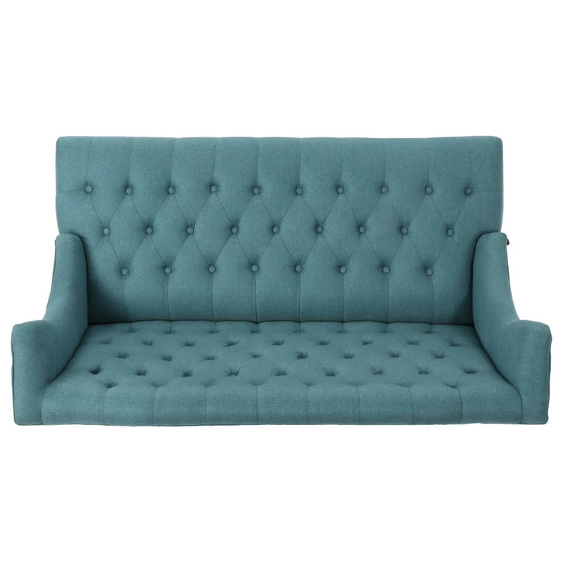 GDF Studio Leona Traditional High Back Tufted Winged Fabric Loveseat, Dark Teal - Image 10
