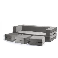 Zipline Convertible Sleeper Sofa With 3 Ottomans, 3-Piece Set, Pewter