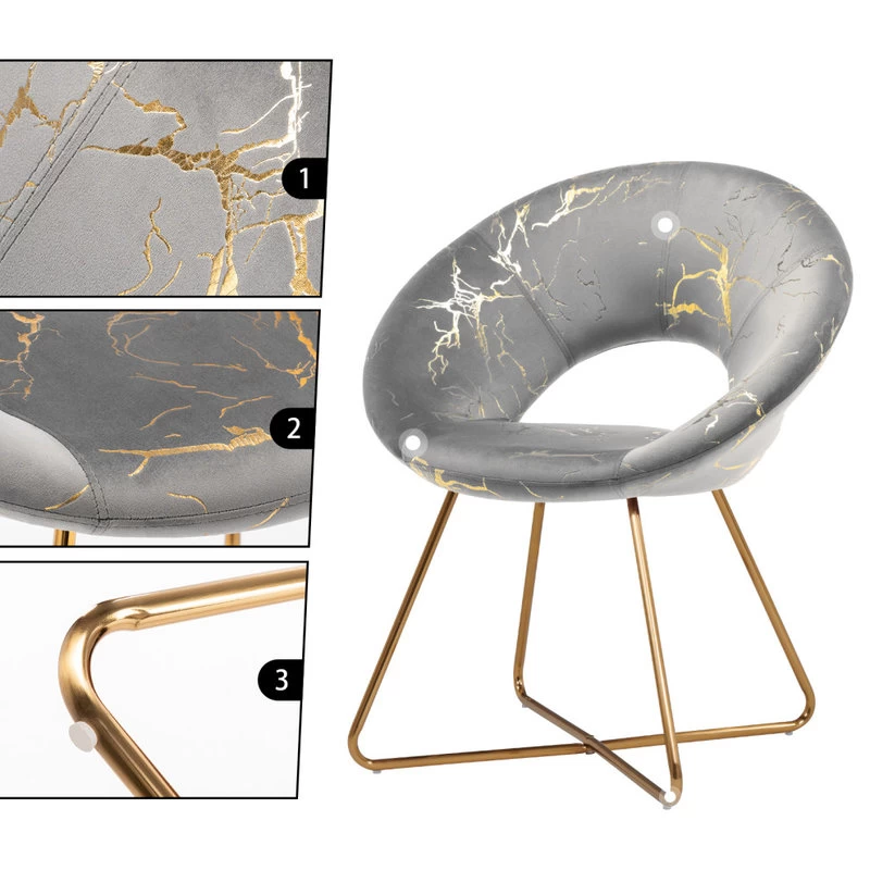 1 X Luxe Hot Stamped Velvet Papasan Accent Chair, Grey - Image 4