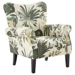 High Wingback Linen Armchair, Green Floral