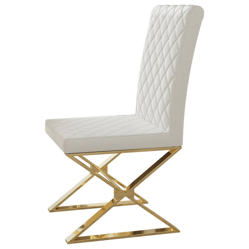 Modern Upholstered White PU Leather Dining Chair Set Of 2 Stainless Steel Gold