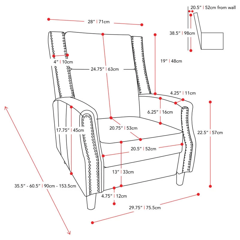 CorLiving Lynwood Recliner Chair With Nail Head Trim, Dark Grey - Image 8
