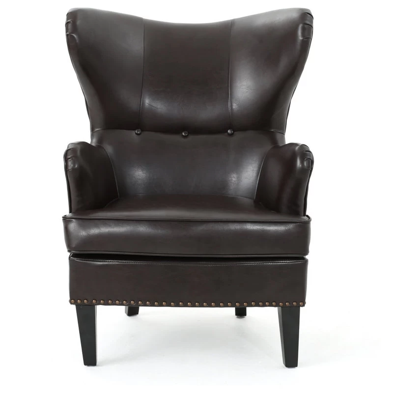 GDF Studio Romford Bonded Leather Wingback Club Chair, Brown - Image 4