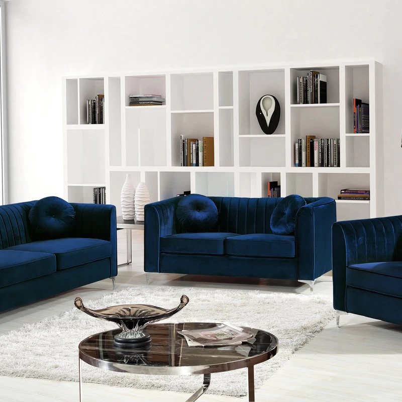 Isabelle Velvet Sofa, Navy - Image 4